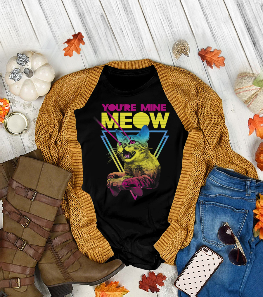You're Mine Meow Retro Laser Eyes Gaming Cat Gamer T-Shirt