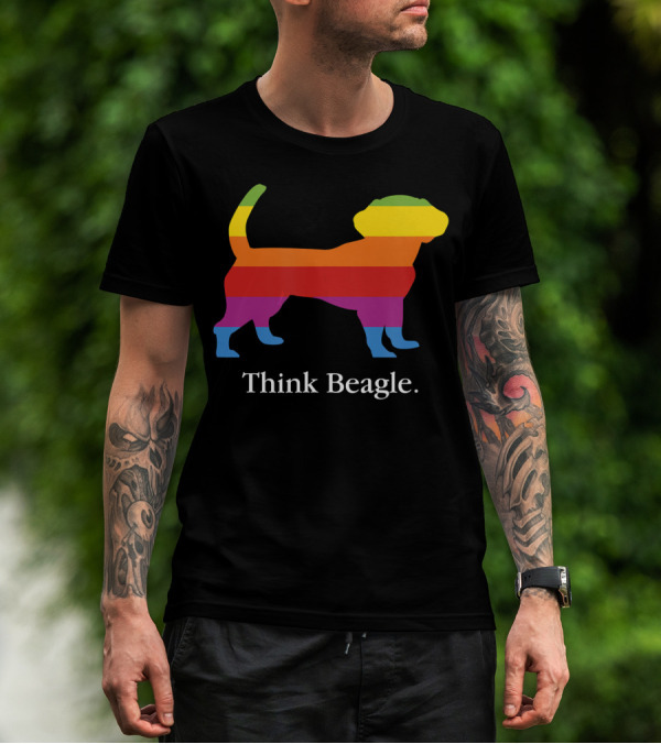 Think Beagle Rainbow Striped Dog T-Shirt
