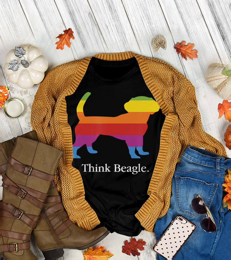 Think Beagle Rainbow Striped Dog T-Shirt