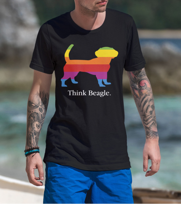 Think Beagle Rainbow Striped Dog T-Shirt
