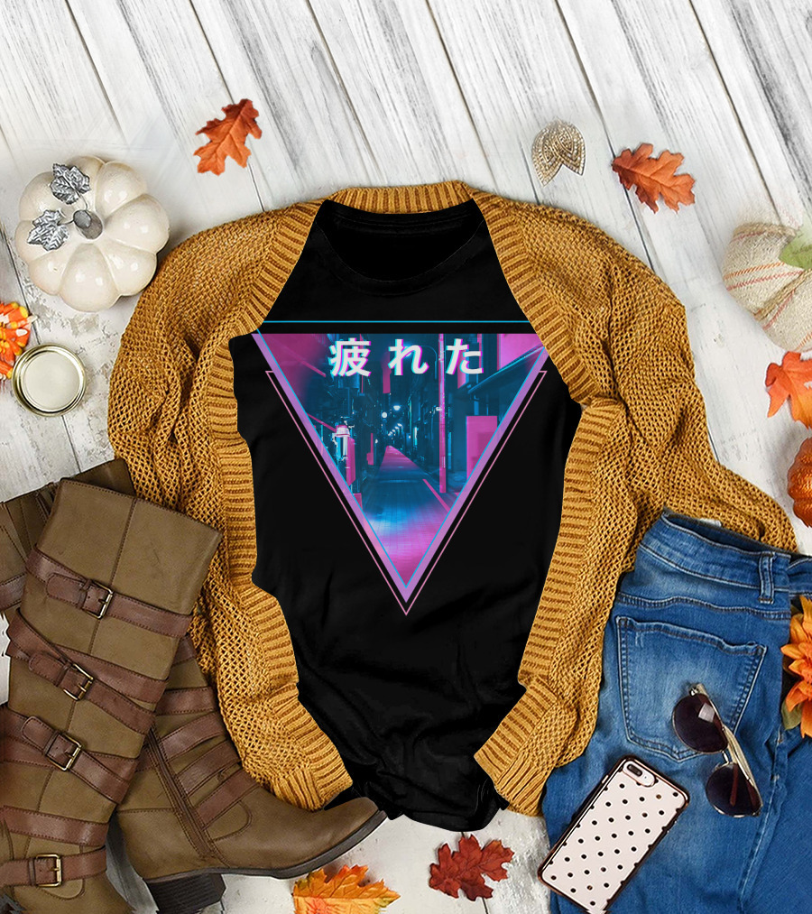 TIRED Japanese Otaku Abandoned City Street 疲れた Neon Vibes T-Shirt
