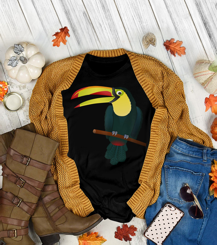 Toucan Bird Perched on Branch with Vibrant Beak T-Shirt