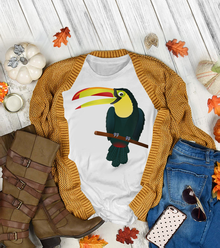 Toucan Bird Perched on Branch with Vibrant Beak T-Shirt