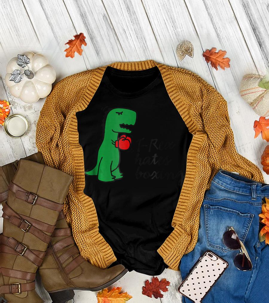 T Rex Hates Boxing Dinosaur with Red Boxing Glove T-Shirt