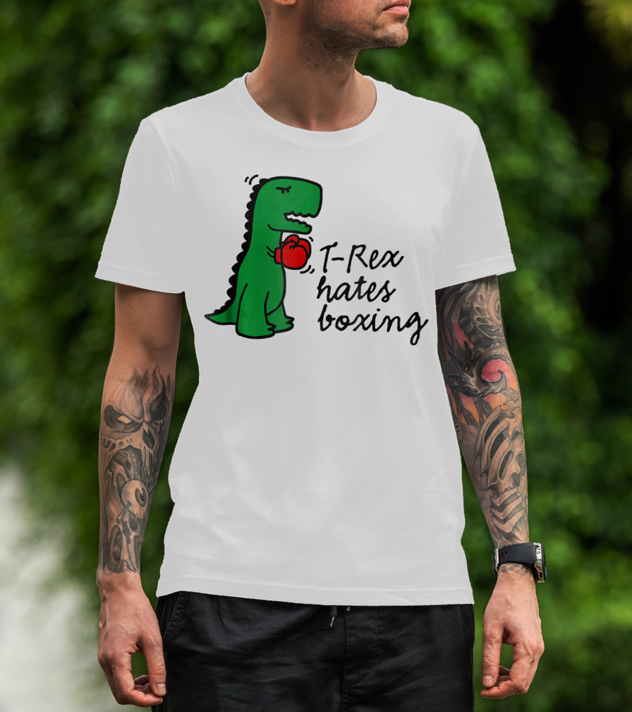 T Rex Hates Boxing Dinosaur With Red Boxing Glove T-Shirt