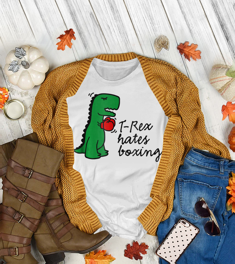 T Rex Hates Boxing Dinosaur With Red Boxing Glove T-Shirt