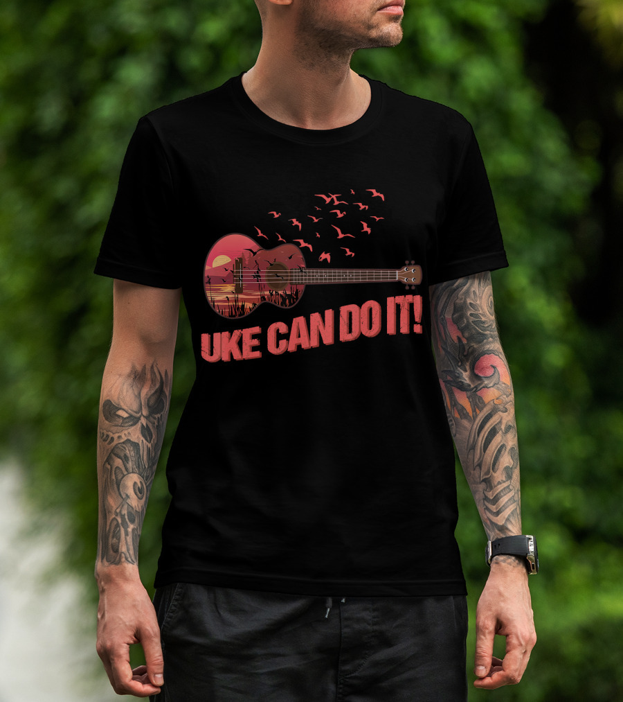 Uke Can Do It Sunset Birds And Lake Scene T-Shirt