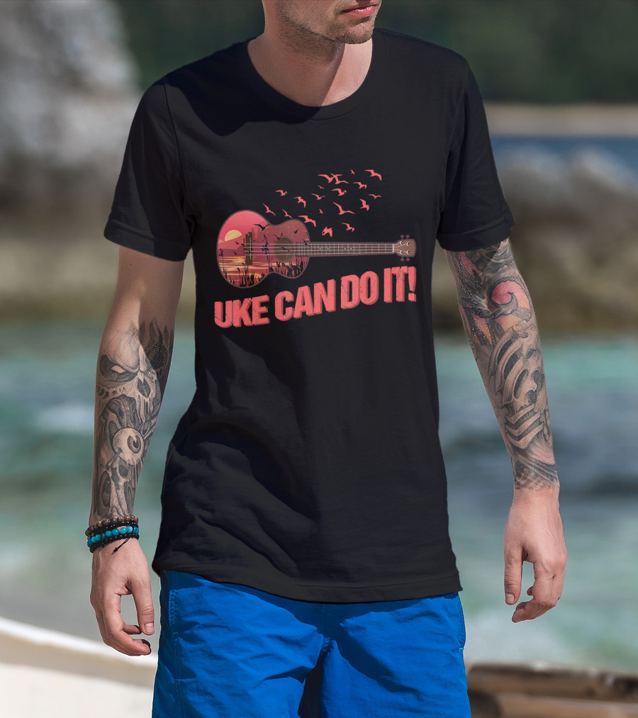 Uke Can Do It Sunset Birds And Lake Scene T-Shirt