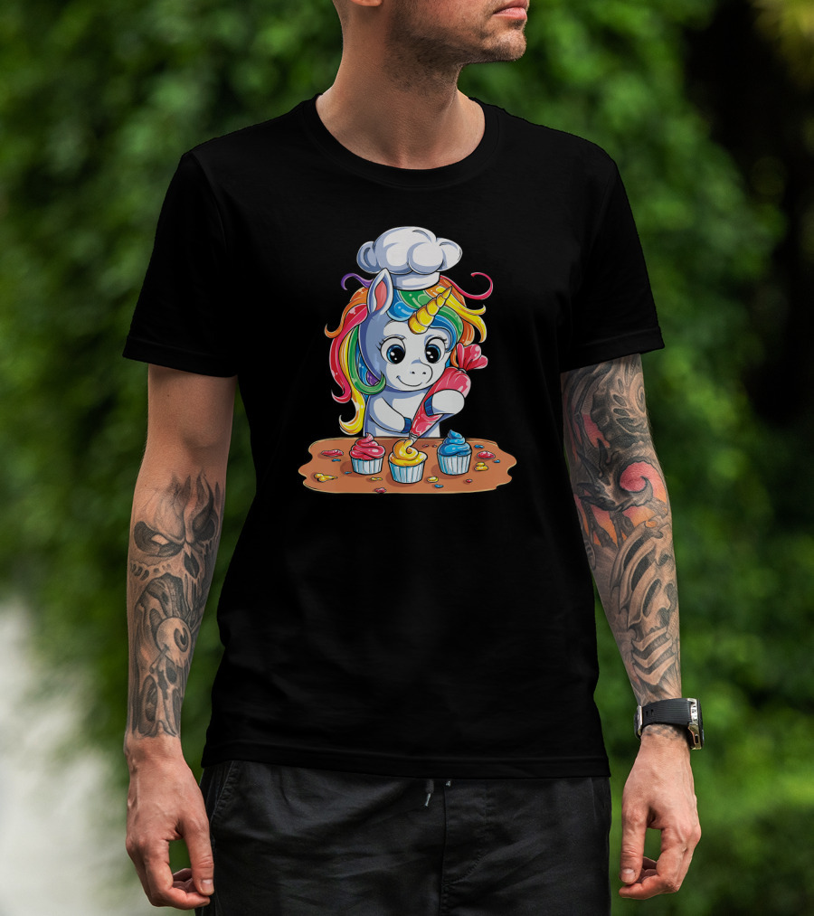 Unicorn Cupcake Girls Rainbow Baking Unicor Chef T-Shirt