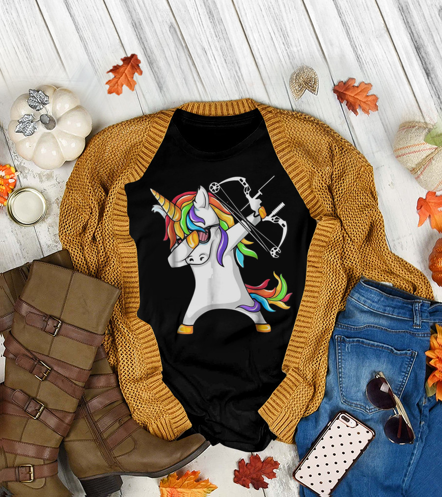 Unicorn Dabbing with Colorful Bow and Arrow Archery T-Shirt
