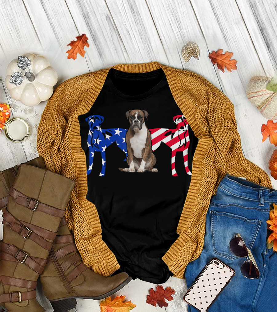 Unique Boxer Dog Patriotic American Flag T-Shirt