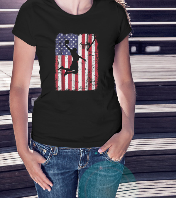 USA American Flag Basketball Dunk T-Shirt