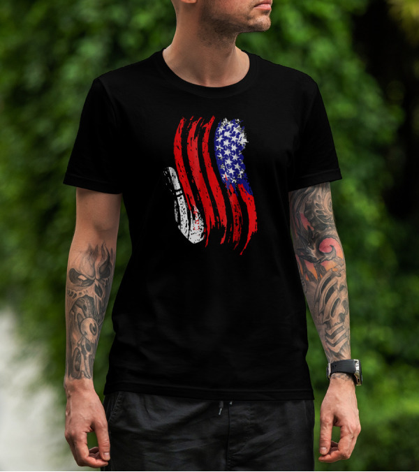 USA Bowling Flag Patriotic Tenpin Bowler T-Shirt