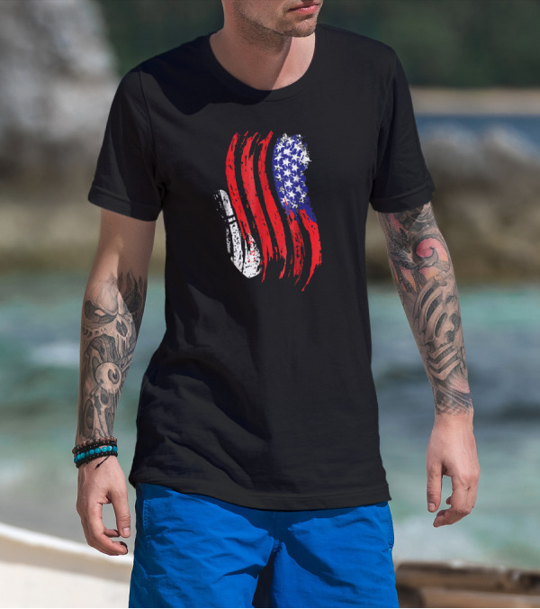 USA Bowling Flag Patriotic Tenpin Bowler T-Shirt