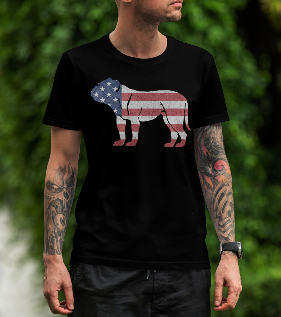 American Flag USA Bulldog Stylish Dog Animal T-Shirt