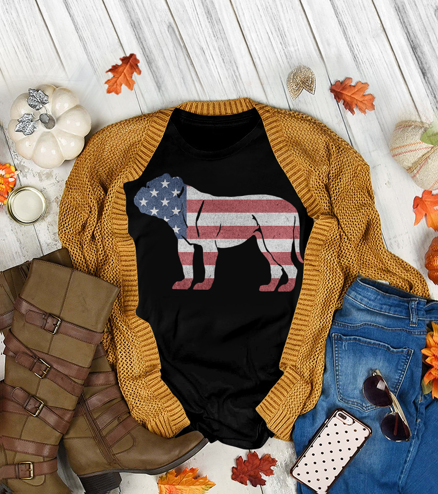 American Flag USA Bulldog Stylish Dog Animal T-Shirt