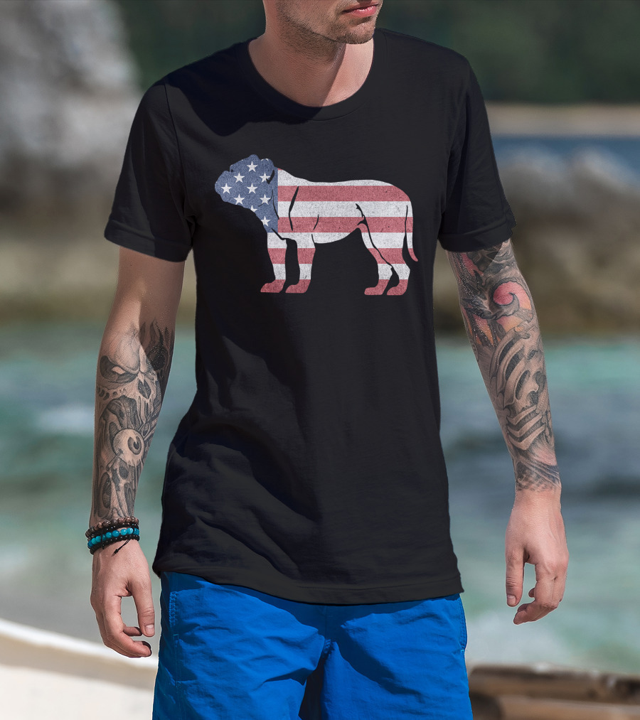 American Flag USA Bulldog Stylish Dog Animal T-Shirt