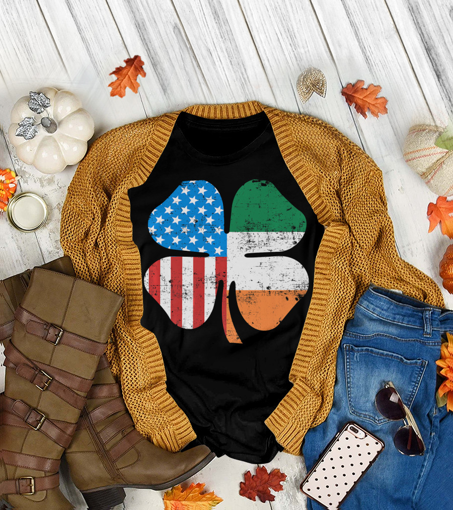St. Patrick's Day Clover USA Ireland Flag T-Shirt