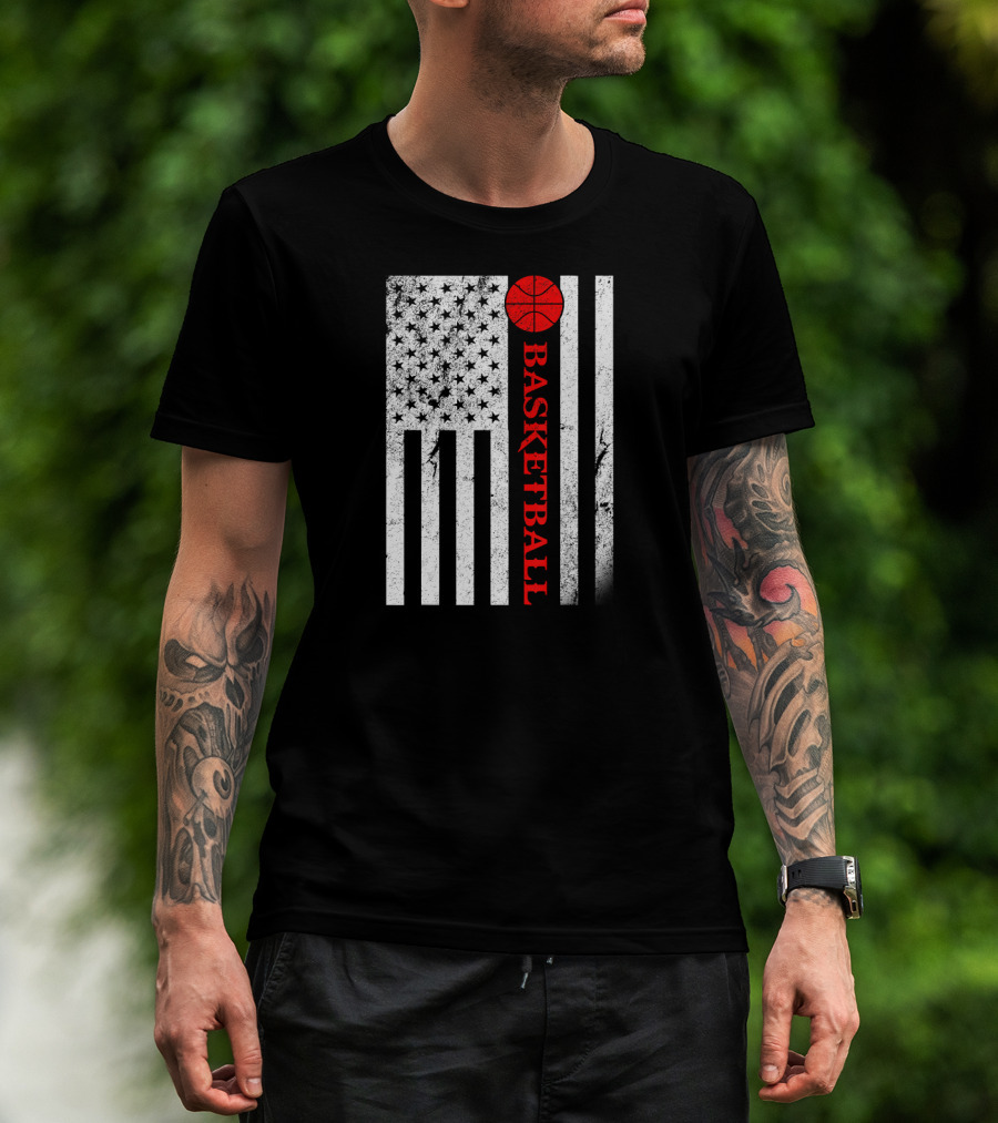 USA Red White Vintage American Flag Basketball T-Shirt