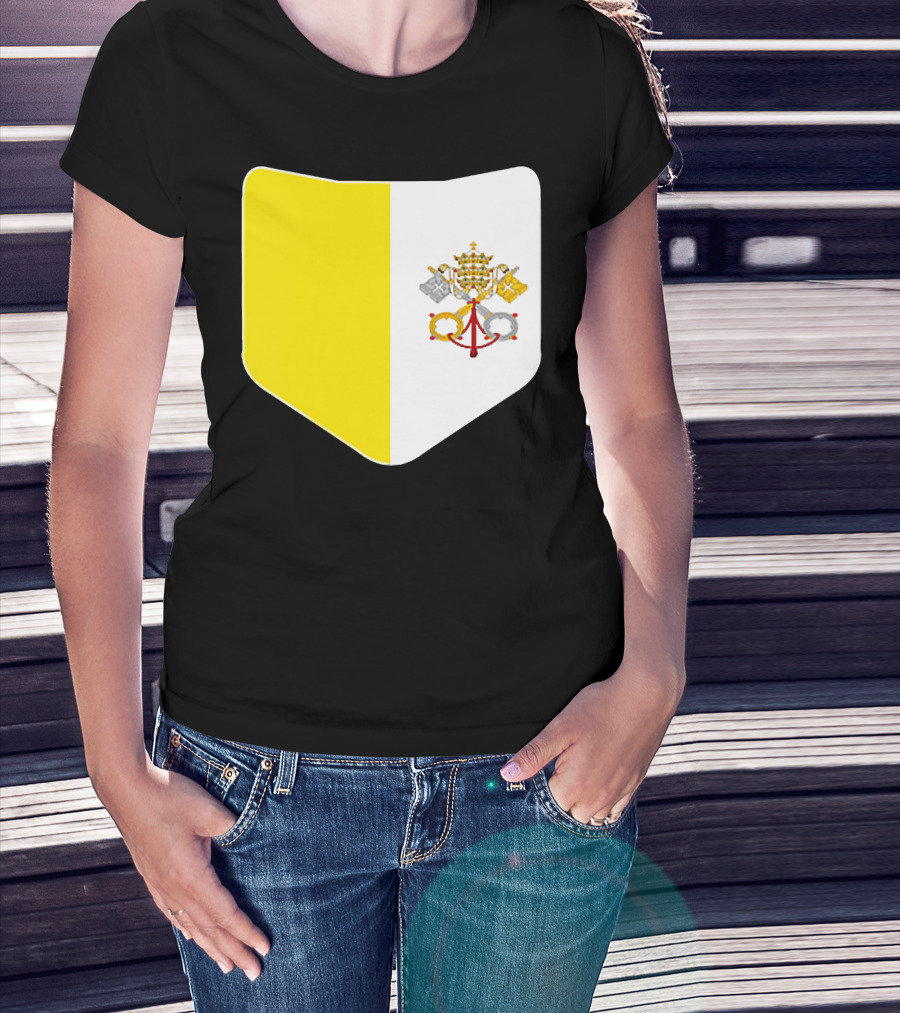 Vatican City Flag Pocket Style Emblem Design With Keys And Tiara T-Shirt