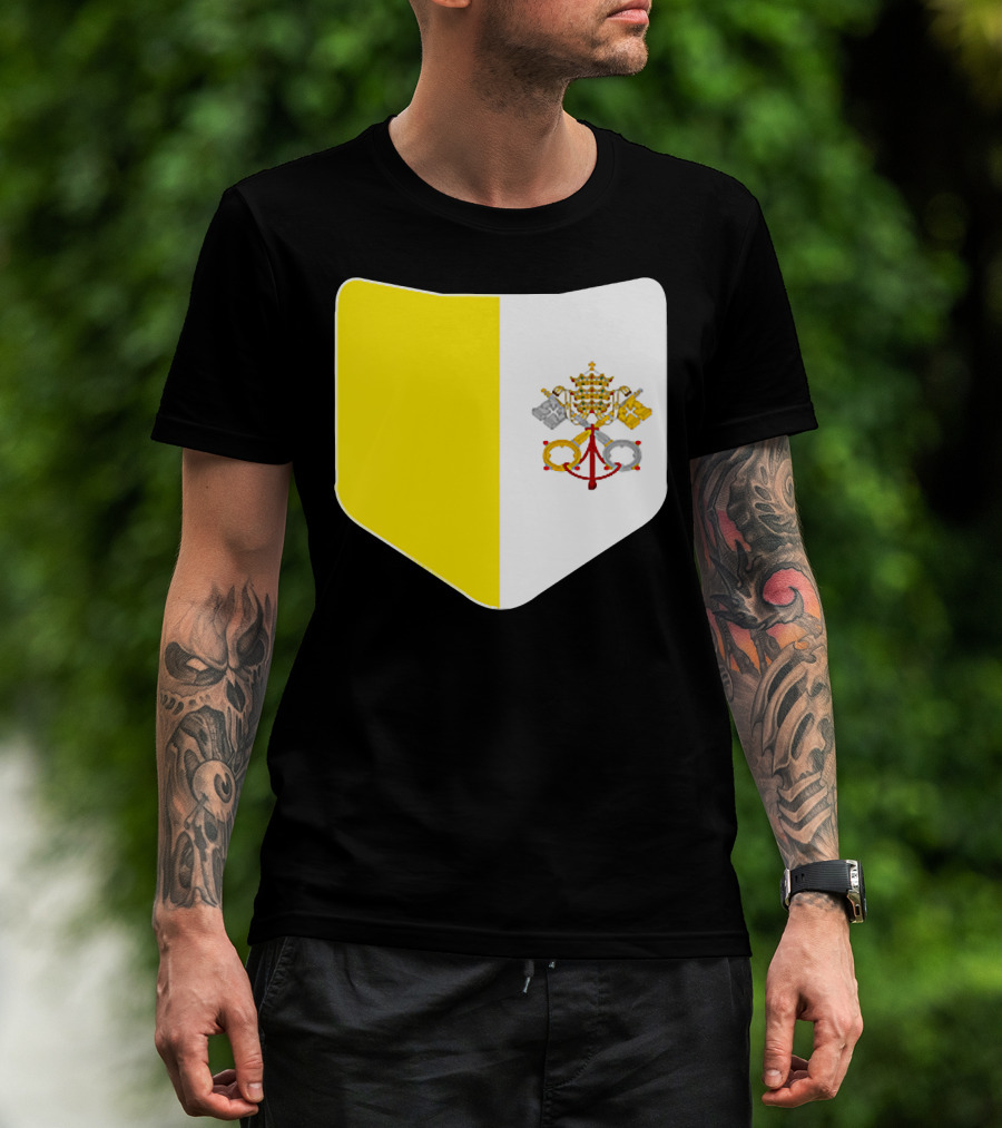 Vatican City Flag Pocket Style Emblem Design With Keys And Tiara T-Shirt