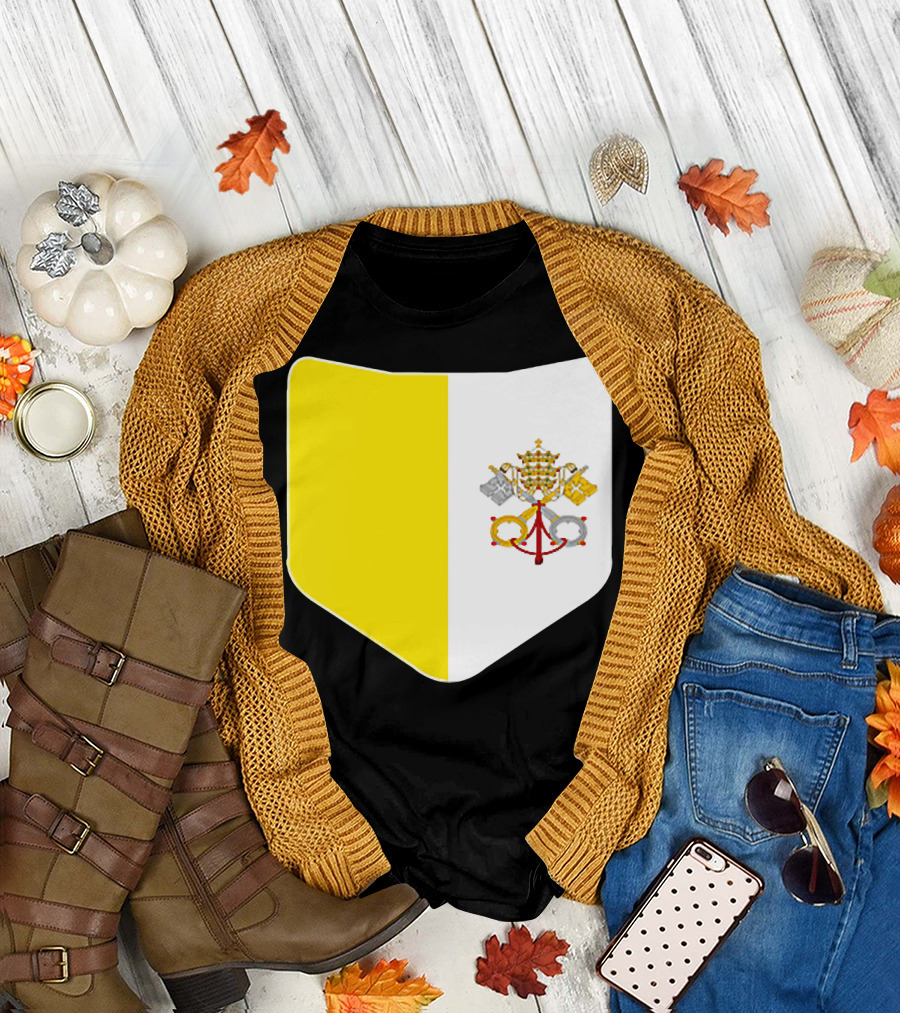 Vatican City Flag Pocket Style Emblem Design with Keys and Tiara T-Shirt