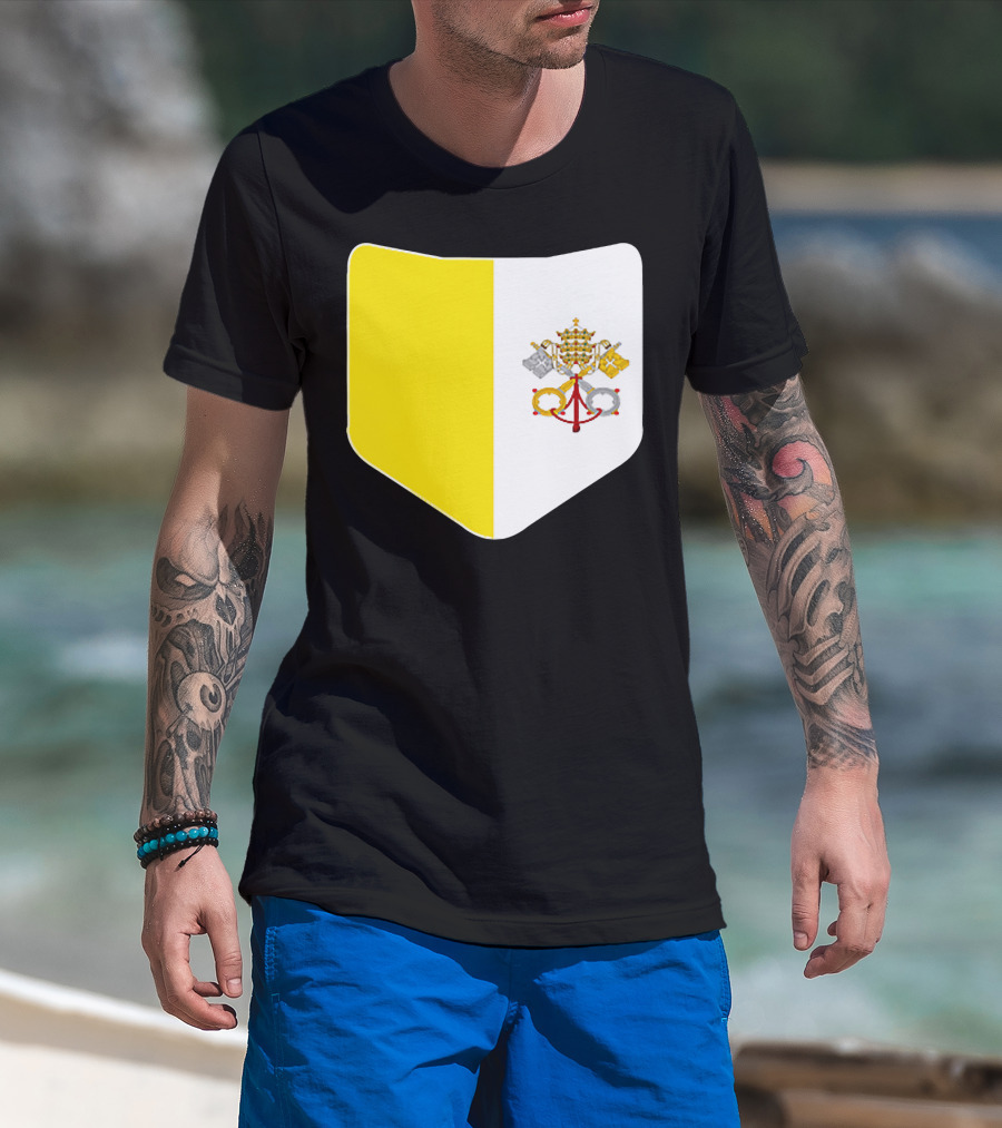 Vatican City Flag Pocket Style Emblem Design With Keys And Tiara T-Shirt