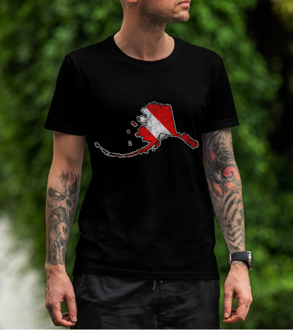 Vintage Alaska Map Scuba Dive Flag Motif T-Shirt