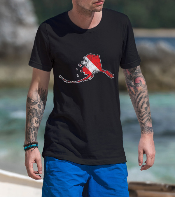 Vintage Alaska Map Scuba Dive Flag Motif T-Shirt
