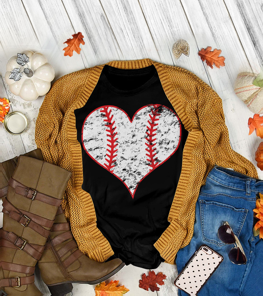 Vintage Heart Shaped Baseball Love T-Shirt