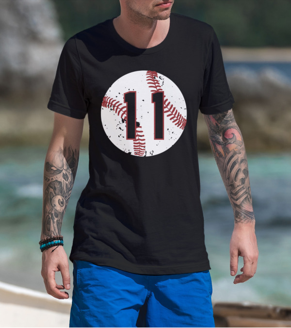 Vintage Baseball Number 11 Cool Softball Circle T-Shirt