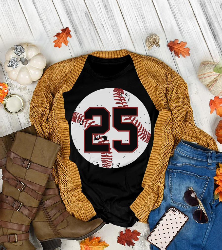 Vintage Baseball Number 25 Circle Pattern Cool Sof T-Shirt