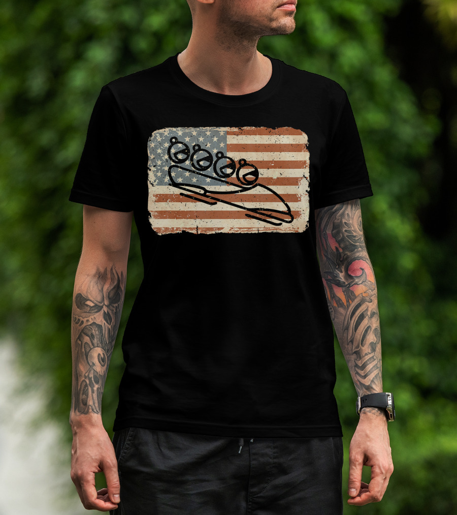 Vintage Bobsled Team On Distressed American Flag Background T-Shirt