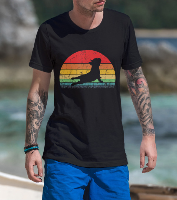Vintage Yoga Bulldog Silhouette Sunset Frenchie T-Shirt