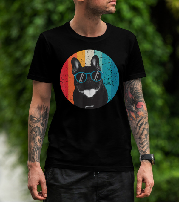 Vintage Dog Lover Sunglasses Retro Stripes T-Shirt