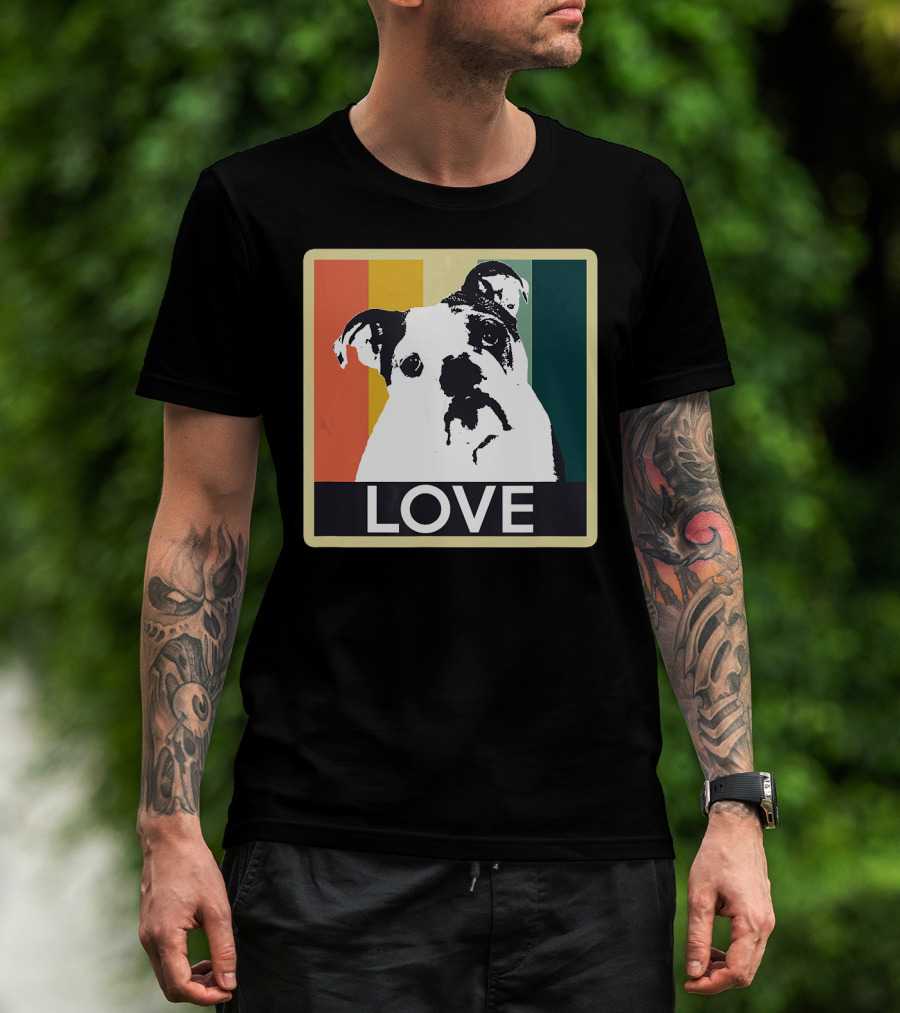 Vintage English Bulldog Love Retro Style Stripes T-Shirt