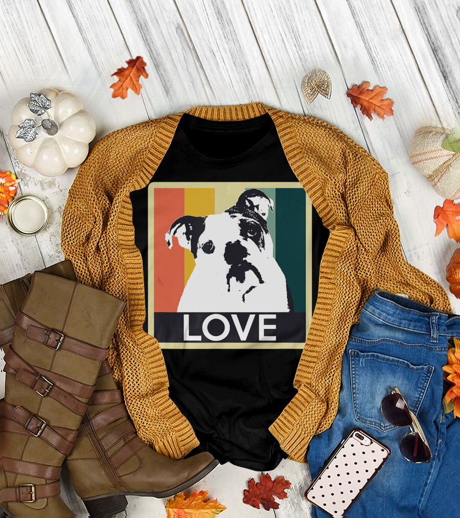 Vintage English Bulldog Love Retro Style Stripes T-Shirt