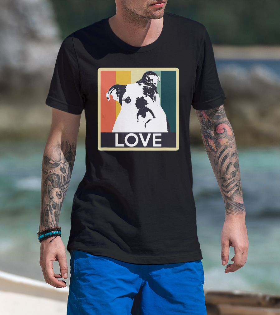 Vintage English Bulldog Love Retro Style Stripes T-Shirt