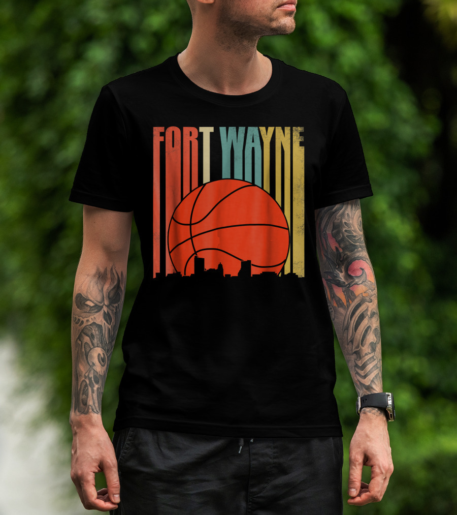 Fort Wayne Indiana Vintage Basketball Skyline Retro T-Shirt