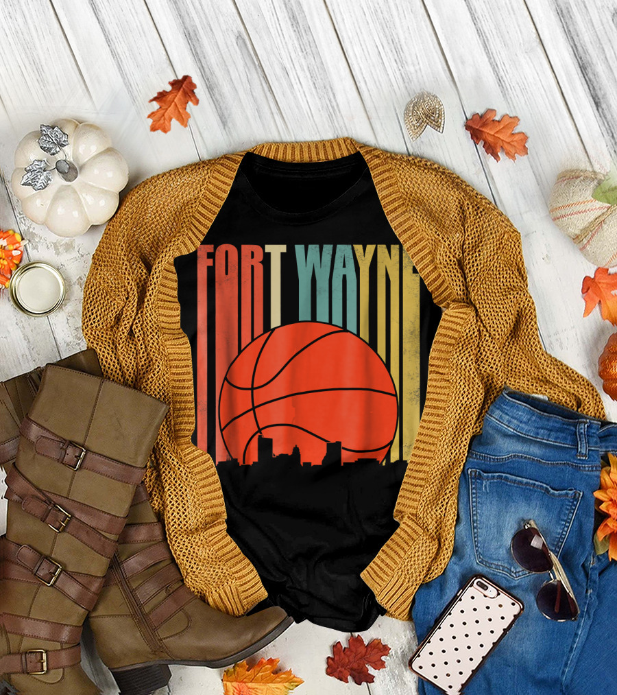 Fort Wayne Indiana Vintage Basketball Skyline Retro T-Shirt