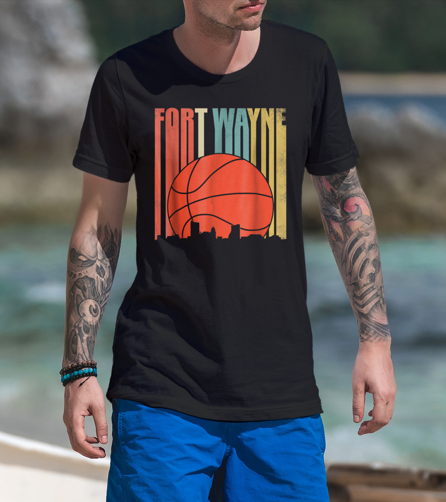 Fort Wayne Indiana Vintage Basketball Skyline Retro T-Shirt