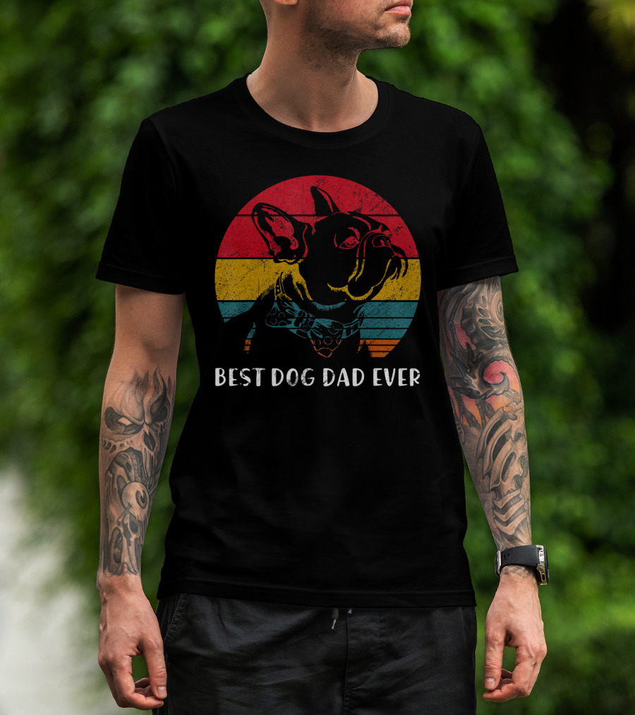 Best Dog Dad Ever Vintage French Bulldog Retro Colors T-Shirt