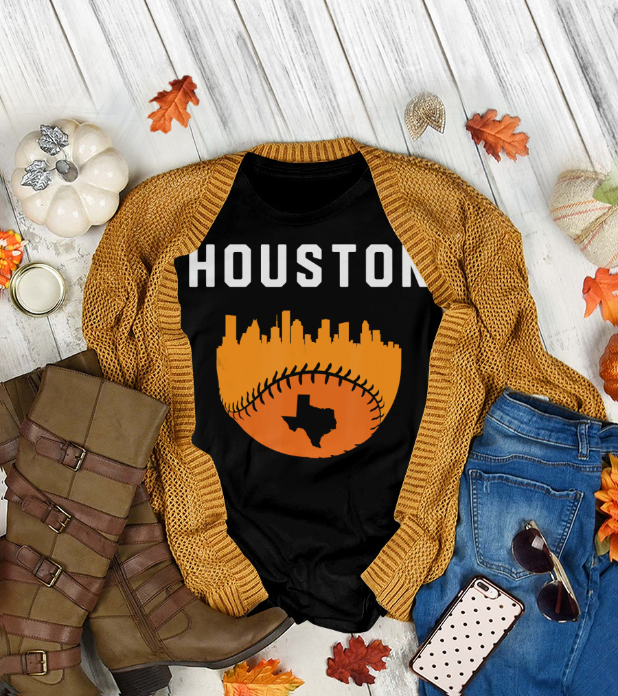 Houston Texas Cityscape Vintage Baseball Skyline T-Shirt