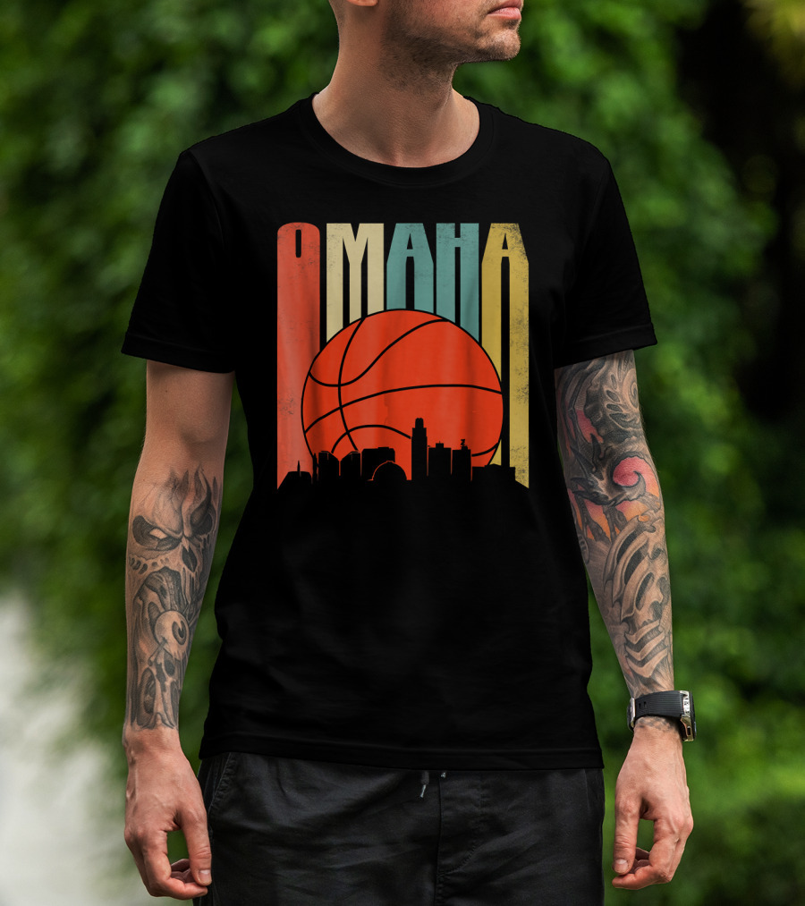 Vintage Omaha Nebraska Basketball Skyline Retro T-Shirt