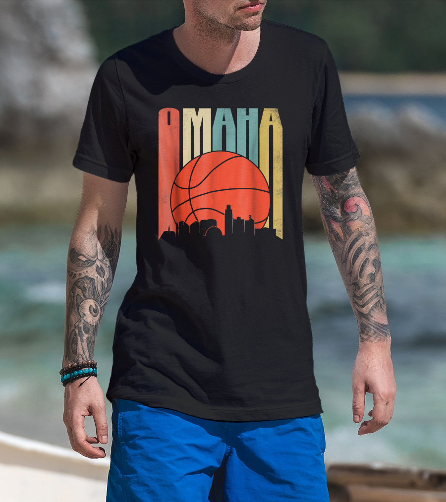 Vintage Omaha Nebraska Basketball Skyline Retro T-Shirt