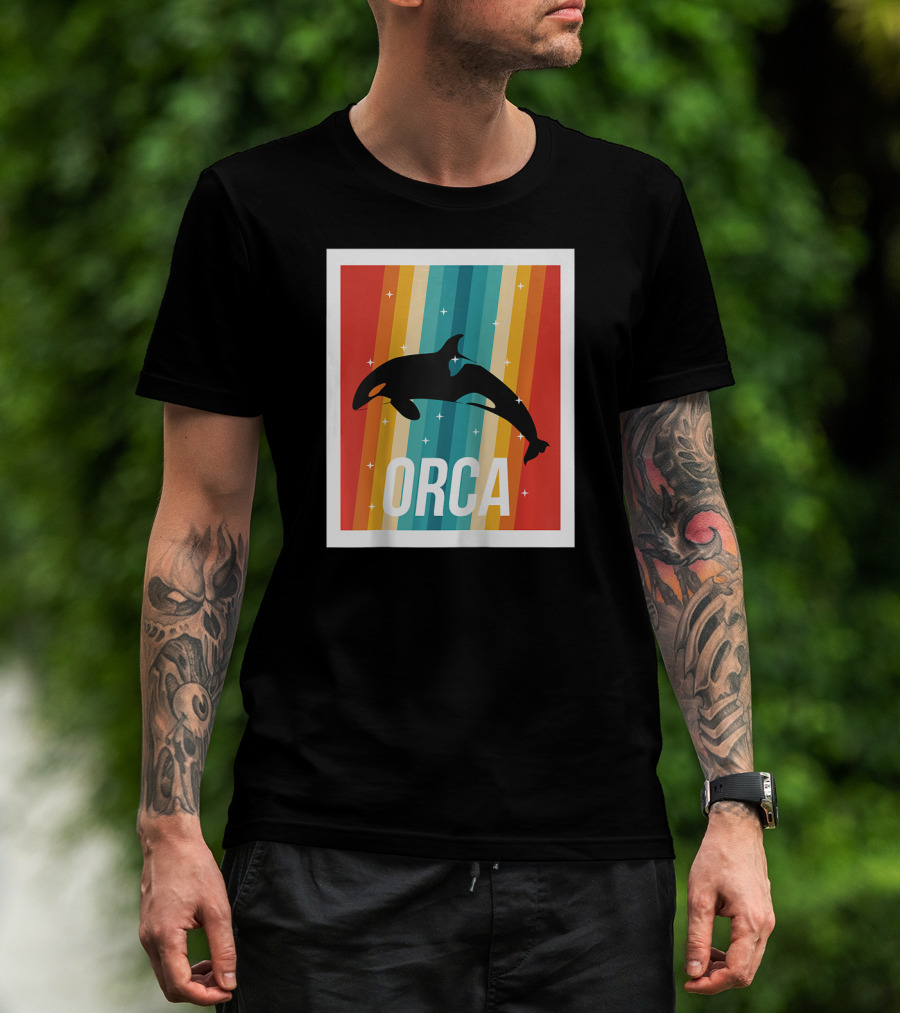 Vintage Orca Killer Whale Rainbow Stripes Retro Raglan Baseb T-Shirt