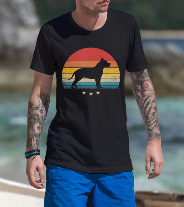 Vintage Pitbull Sunset With Stars T-Shirt