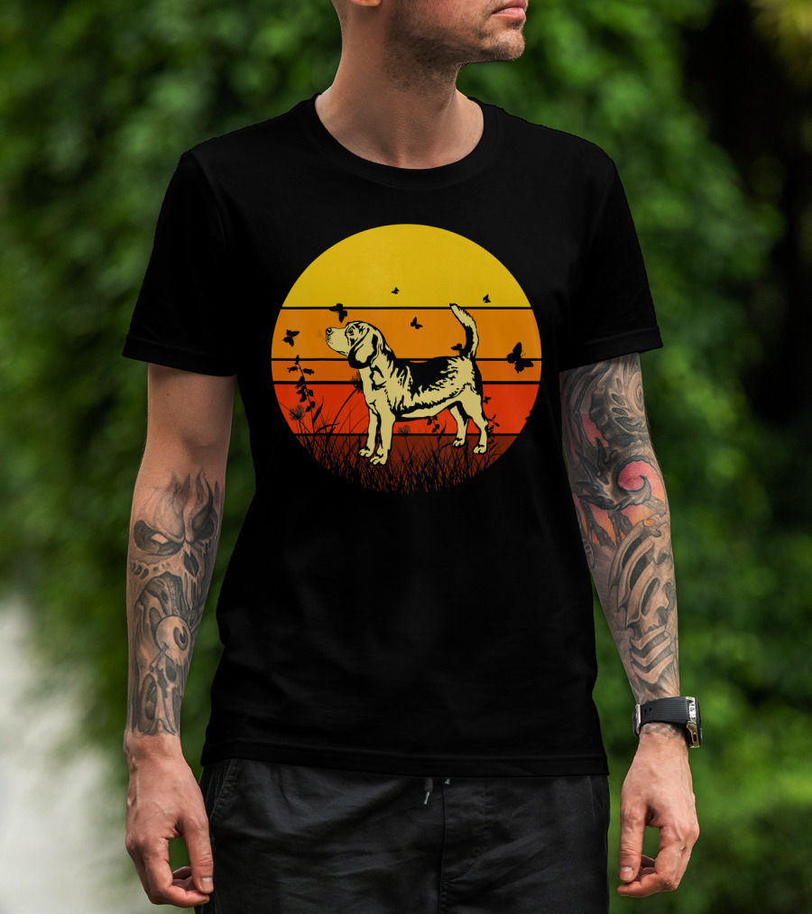 Vintage Beagle Sun With Butterflies And Grass T-Shirt