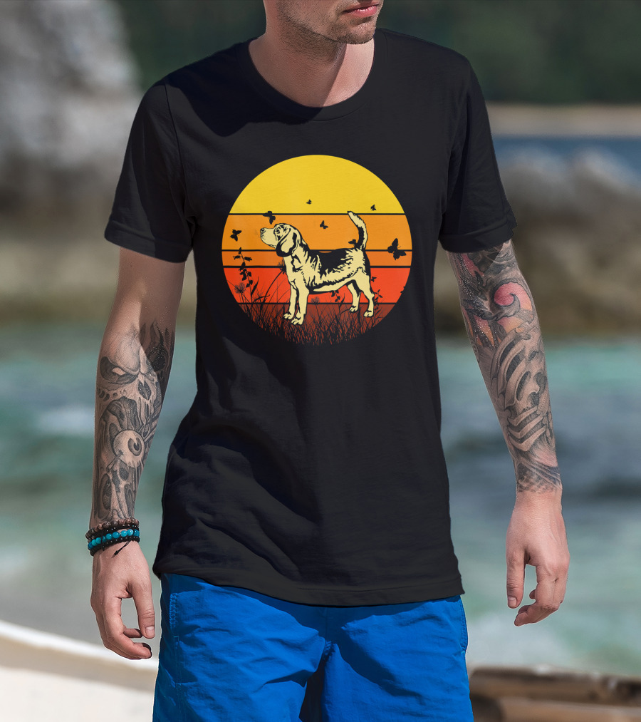 Vintage Beagle Sun With Butterflies And Grass T-Shirt