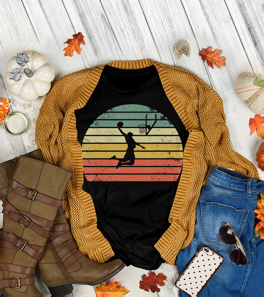 Vintage Basketball Dunk Sunset Retro T-Shirt